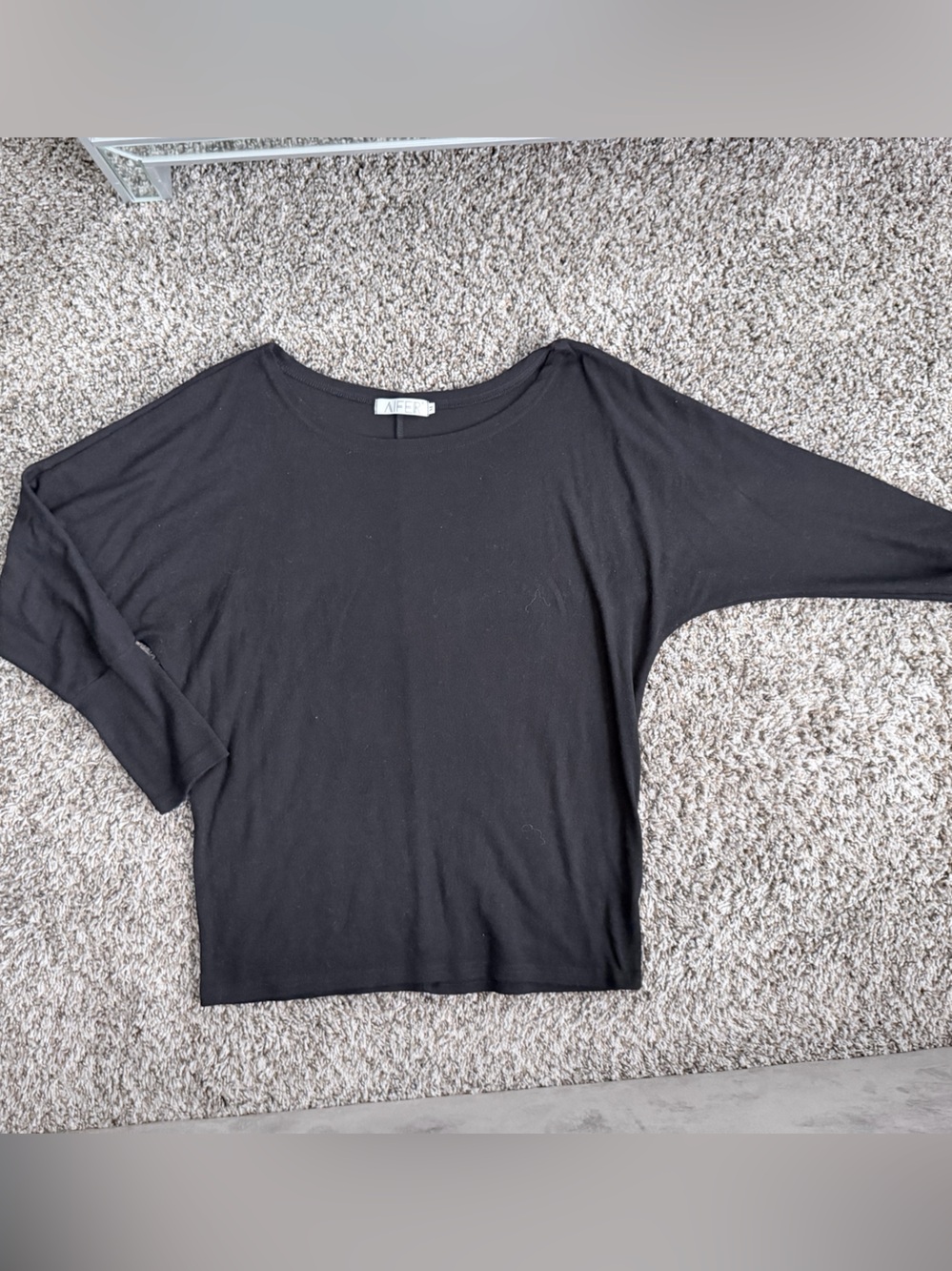 Black Boatneck Long Sleeve Off One Shoulder Top